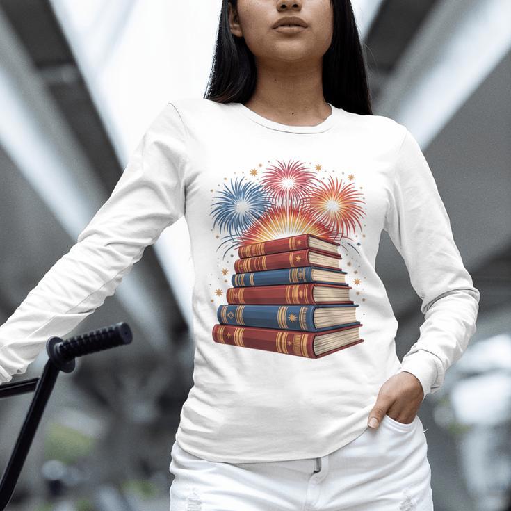 Books Fireworks 4th Of July Bookworm Patriotic Reader Unisex Long Sleeve T-Shirt