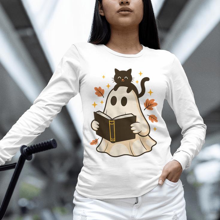 Books Ghost Reading Book Halloween Library Cat Fall Unisex Long Sleeve T-Shirt Books Ghost Reading Book Halloween Library Cat Fall Unisex Long Sleeve T-Shirt