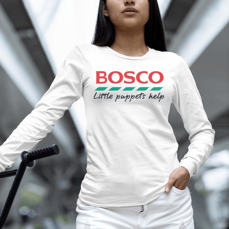Bosco Little Puppets Help Irish Nostalgia Retro 80s Premium Tri-Blend Unisex Long Sleeve T-Shirt