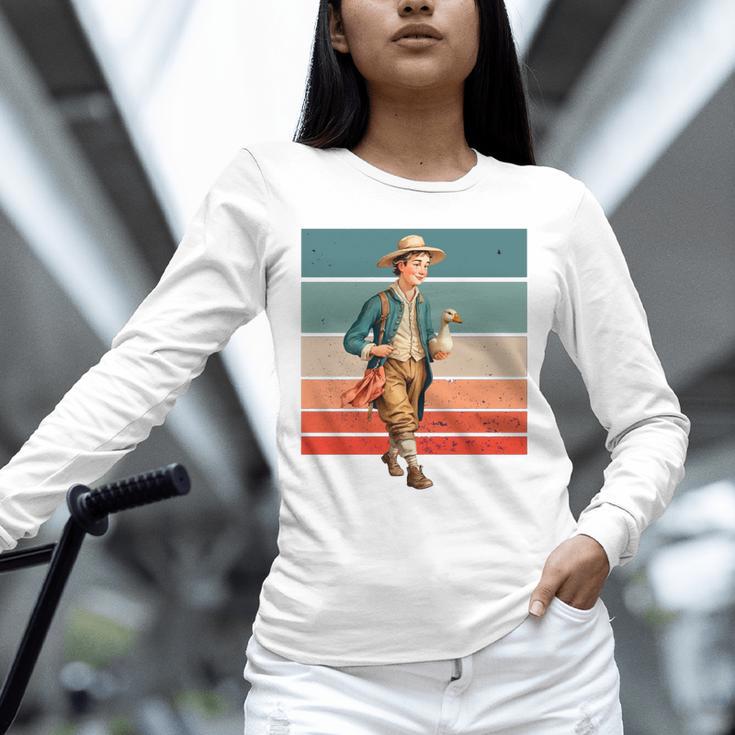 Boy Goose Vintage Rural Pastoral Charm Nostalgia Simple Life Unisex Long Sleeve T-Shirt