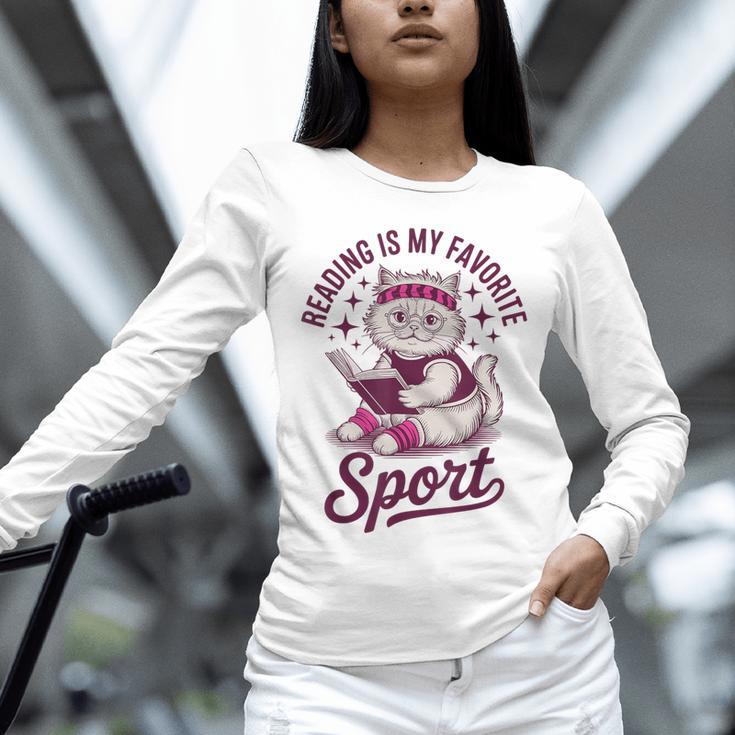 Cat Reading Is My Favorite Sport Retro Book Lover Unisex Long Sleeve T-Shirt