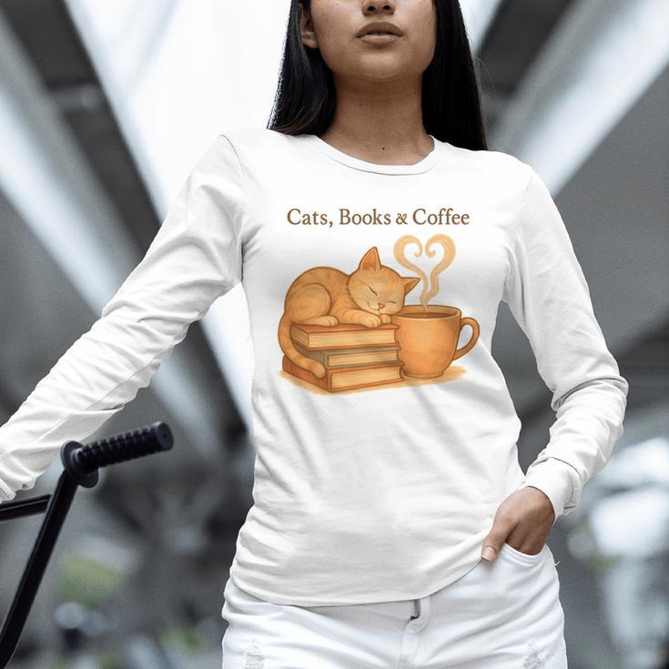 Cats Books And Coffee Heart Cozy Cat Lover Bookworm Readers Unisex Long Sleeve T-Shirt