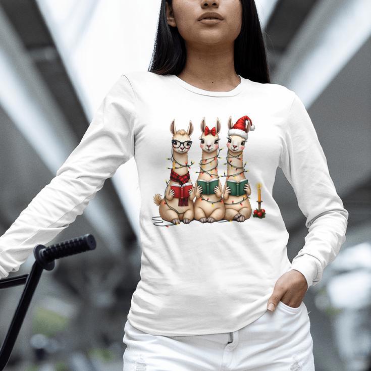 Christmas Three Llamas Reading Reading Books Llama Lover Unisex Long Sleeve T-Shirt Christmas Three Llamas Reading Reading Books Llama Lover Unisex Long Sleeve T-Shirt