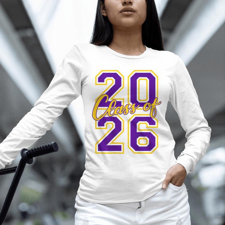 Class Of 2026 Graduation Varsity Purple Yellow On The Back Unisex Long Sleeve T-Shirt