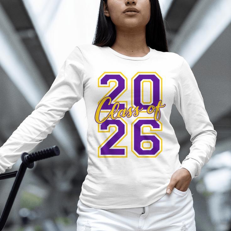 Class Of 2026 Graduation Varsity Purple And Yellow Letters Unisex Long Sleeve T-Shirt