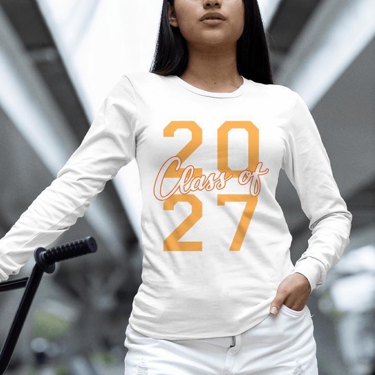 Class Of 2027 Graduation Varsity Orange On The Back Premium Tri-Blend Unisex Long Sleeve T-Shirt