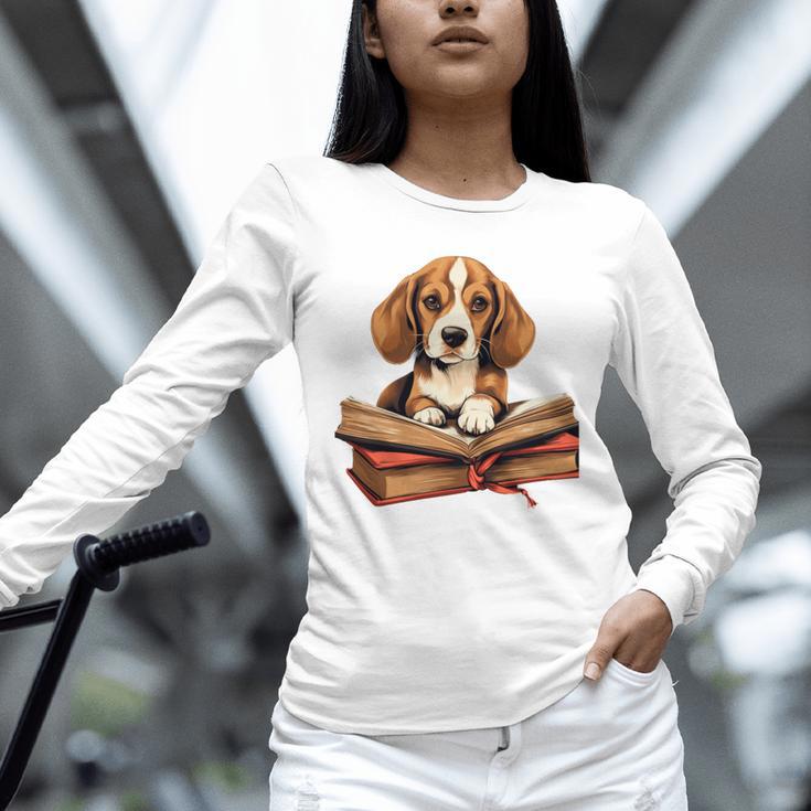 Cute Dog Beagle Reading Book Unisex Long Sleeve T-Shirt