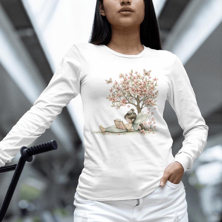Cute Fairy Reading Fairycore Aesthetic Book Lover Unisex Long Sleeve T-Shirt