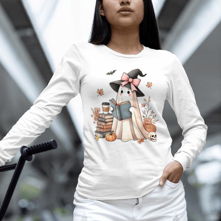 Cute Ghost Reading Book Librarian Book Lover Unisex Long Sleeve T-Shirt Cute Ghost Reading Book Librarian Book Lover Unisex Long Sleeve T-Shirt
