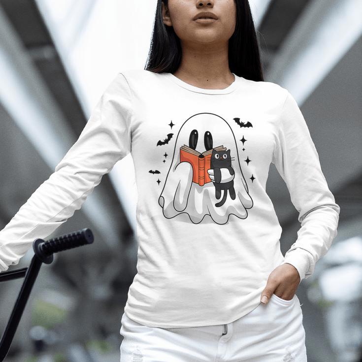 Cute Halloween Ghost Reading Book Unisex Long Sleeve T-Shirt