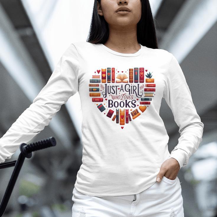 Cute Just A Girl Who Loves Books Heart Shape Reader Unisex Long Sleeve T-Shirt