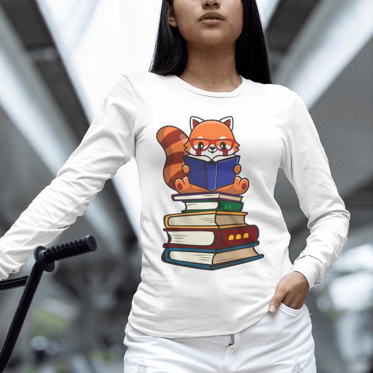 Cute Kawaii Kids Reading Books Glasses Red Panda Lover Unisex Long Sleeve T-Shirt Cute Kawaii Kids Reading Books Glasses Red Panda Lover Unisex Long Sleeve T-Shirt