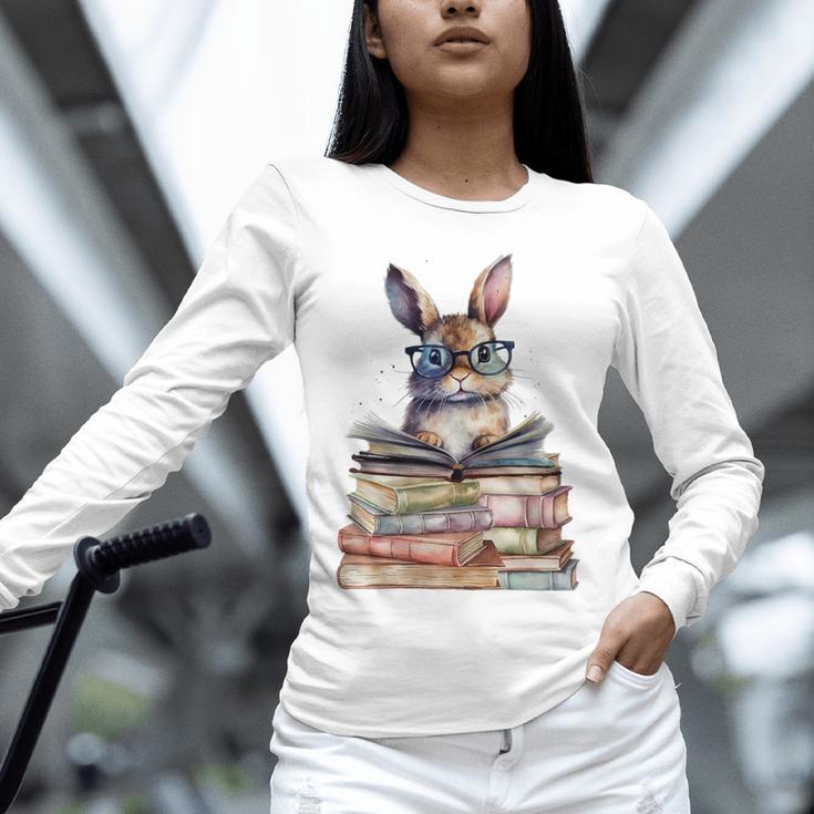 Cute Reading Bunny With Glasses Books Bookworm Reader Book Premium Tri-Blend Unisex Long Sleeve T-Shirt