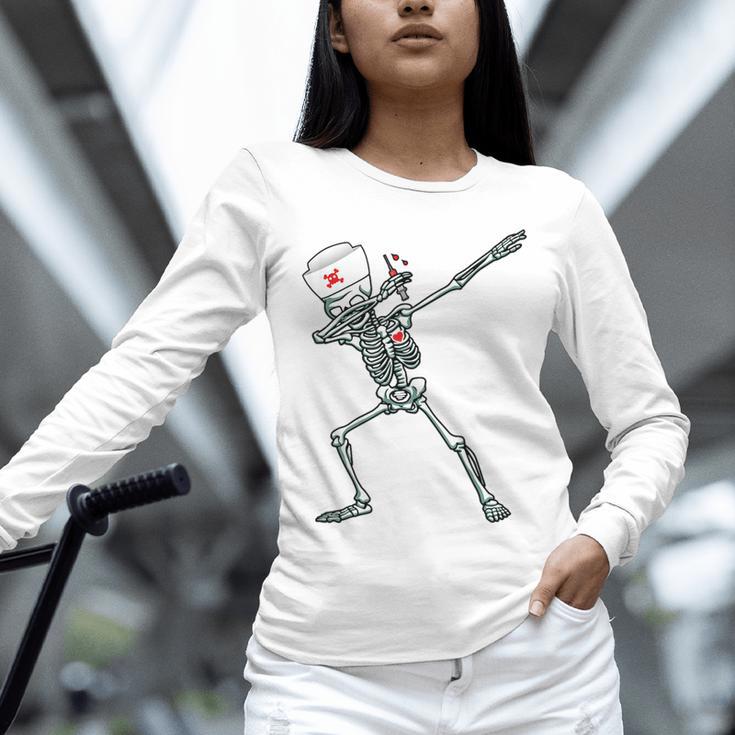 Dabbing Skeleton Nurse Halloween Graduation Unisex Long Sleeve T-Shirt