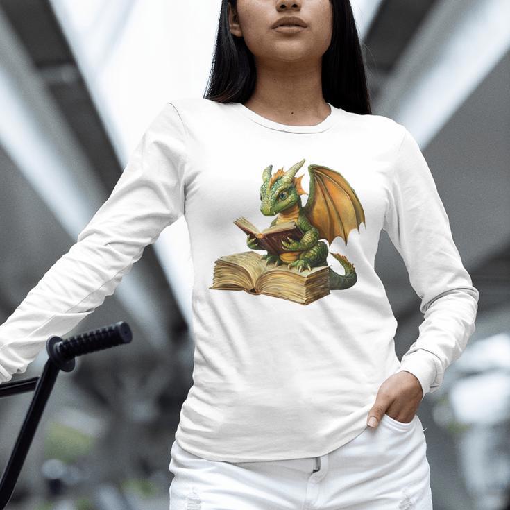 Dragon Bookworm Reading Book Graphic Unisex Long Sleeve T-Shirt Dragon Bookworm Reading Book Graphic Unisex Long Sleeve T-Shirt