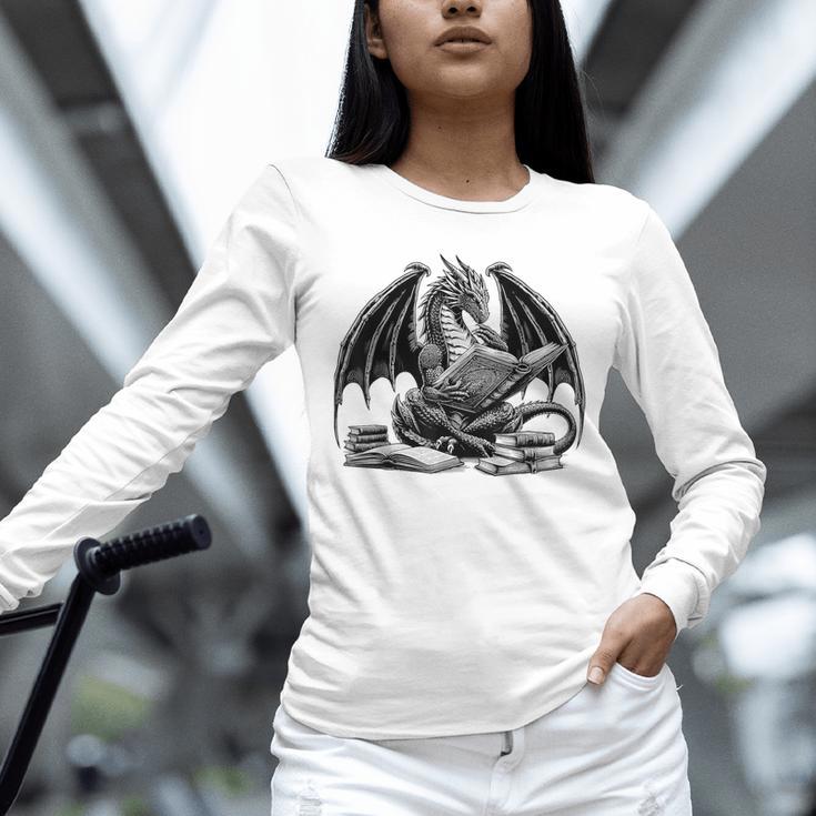 Dragon Reading Book Bookworm Books Dragon Learning Unisex Long Sleeve T-Shirt