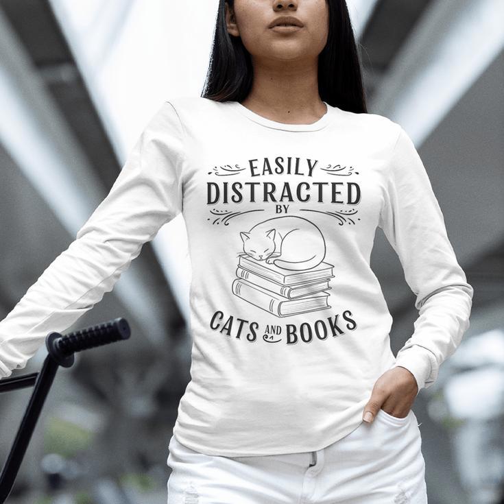 Easily Distracted By Cats And Books For Women Unisex Long Sleeve T-Shirt
