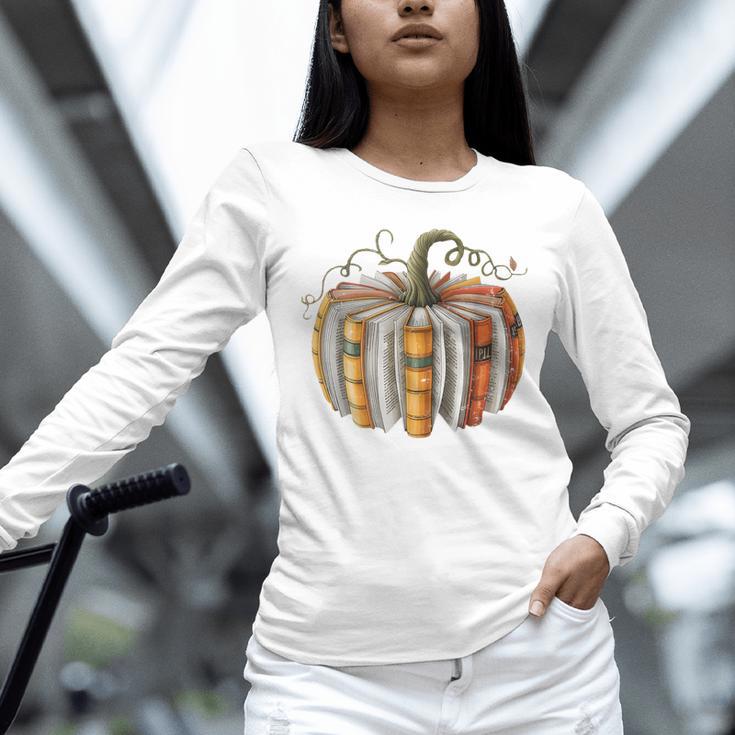 Fall Book Pumpkin Fall Librarians Bookworm Teachers Students Unisex Long Sleeve T-Shirt