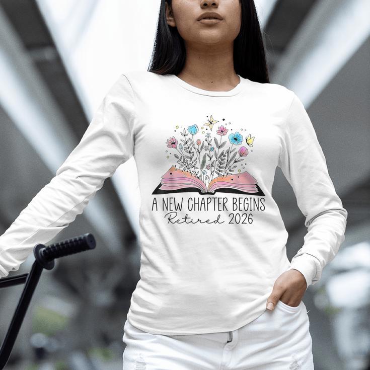 Floral Book A New Chapter Begins Retired 2026 Retirement Unisex Long Sleeve T-Shirt