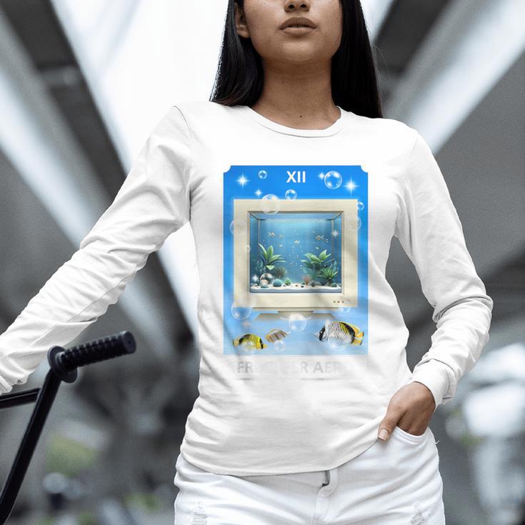 Frutiger Aero Aesthetic Tech Computer Aquarium Tarot Card Raglan Baseball Tee Unisex Long Sleeve T-Shirt
