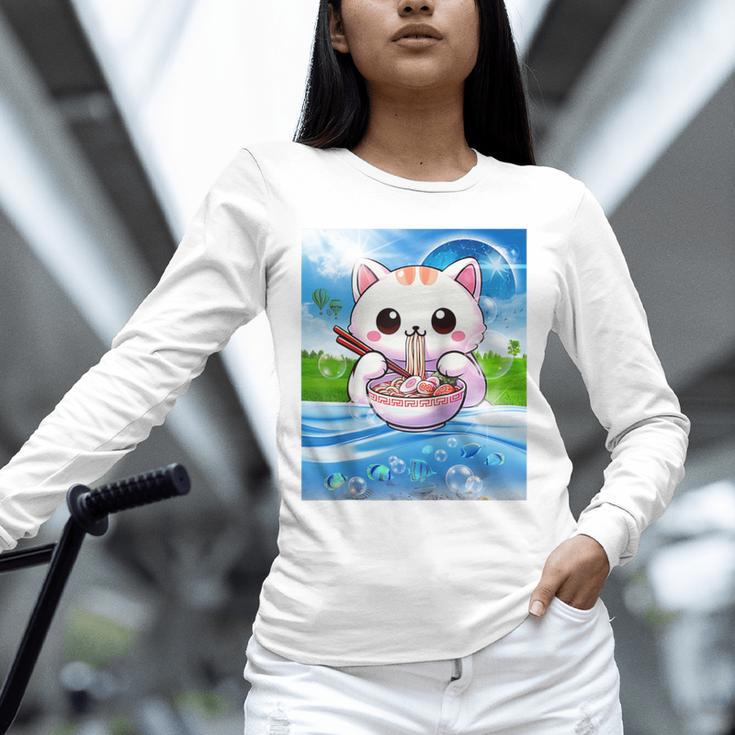 Frutiger Aero Aesthetic Tech Kawaii Ramen Cat Fishes Raglan Baseball Tee Unisex Long Sleeve T-Shirt Frutiger Aero Aesthetic Tech Kawaii Ramen Cat Fishes Raglan Baseball Tee Unisex Long Sleeve T-Shirt