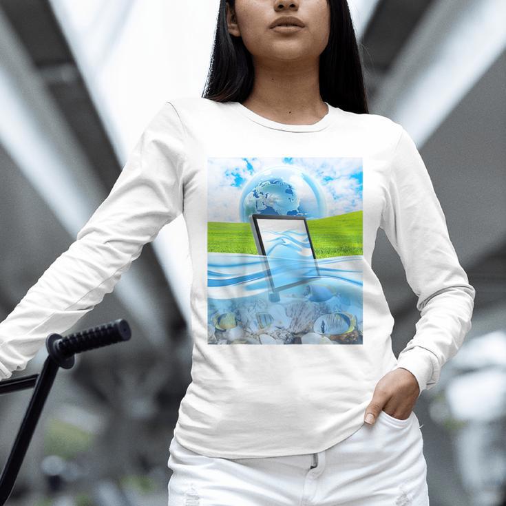 Frutiger Aero Aesthetic Tech Water Fishes Monitor Screen Raglan Baseball Tee Unisex Long Sleeve T-Shirt Frutiger Aero Aesthetic Tech Water Fishes Monitor Screen Raglan Baseball Tee Unisex Long Sleeve T-Shirt