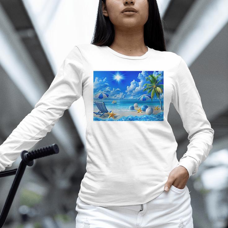 Frutiger Aero Beach Y2k Aesthetic Palm Tree Sand Ocean Premium Unisex Long Sleeve T-Shirt