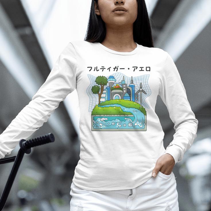 Future City Wind Power Frutiger Aero Y2K Style Ocean Unisex Long Sleeve T-Shirt