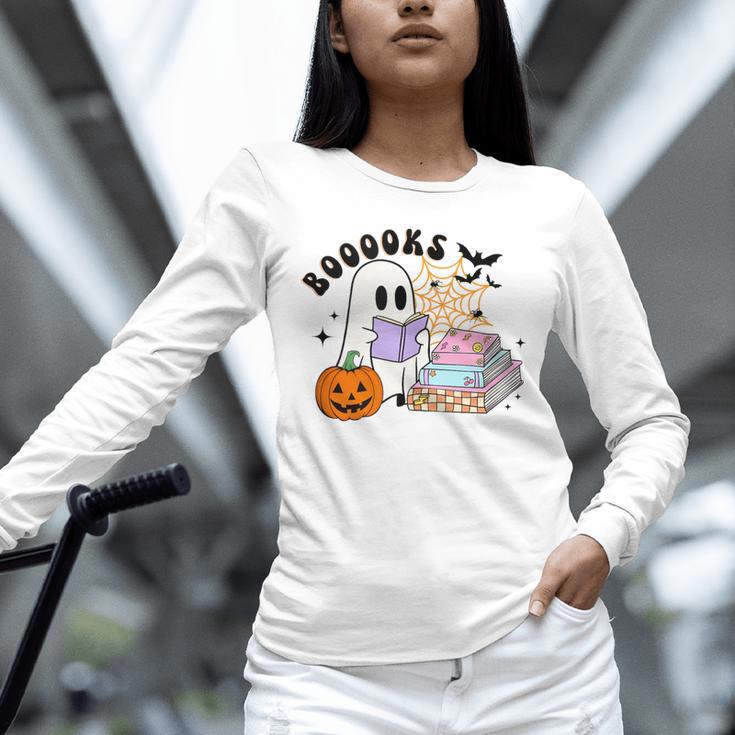 Ghost Reading Halloween Women Teacher Book Lover Unisex Long Sleeve T-Shirt