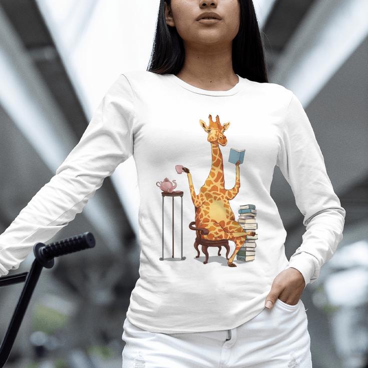 Giraffe Reading Tea Books Coffee Book Lover Graphic Unisex Long Sleeve T-Shirt Giraffe Reading Tea Books Coffee Book Lover Graphic Unisex Long Sleeve T-Shirt