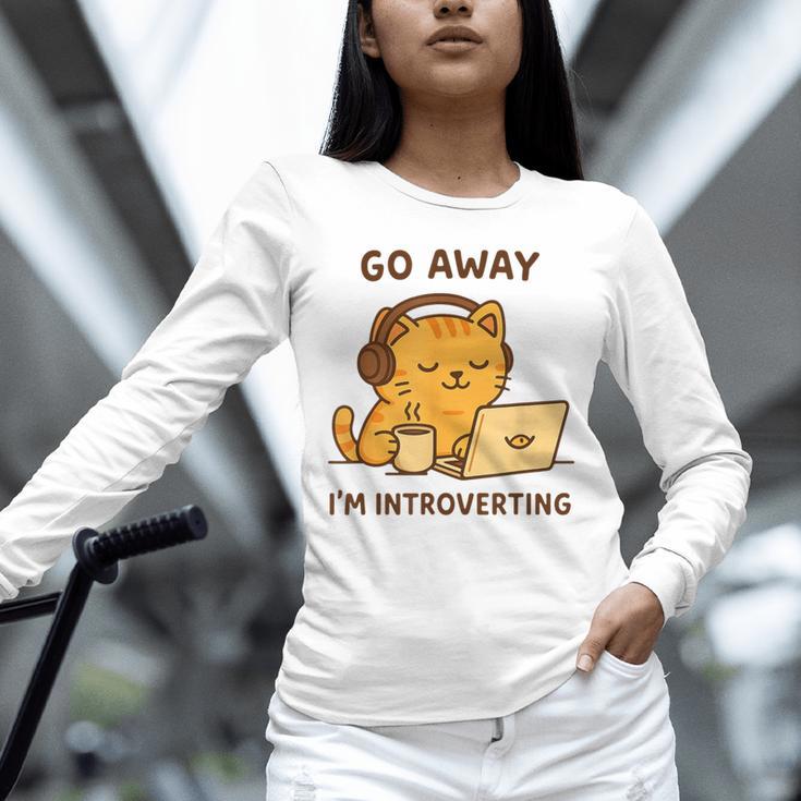 Go Away I'm Introverting Cozy Cat With Laptop And Coffee Unisex Long Sleeve T-Shirt Go Away I'm Introverting Cozy Cat With Laptop And Coffee Unisex Long Sleeve T-Shirt
