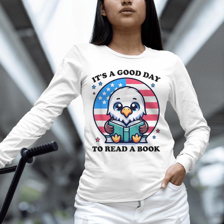 A Good Day To Read a Book Reading Eagle With American Flag Unisex Long Sleeve T-Shirt