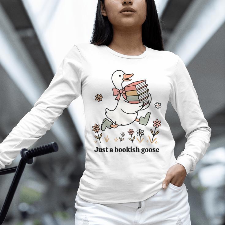 Goose With Books Cute Bookworm Reader Unisex Long Sleeve T-Shirt