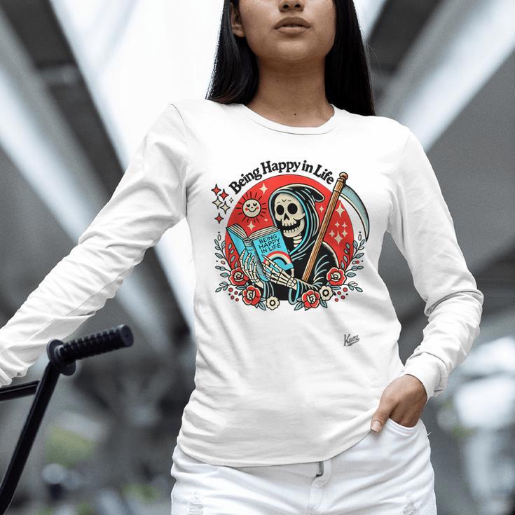 Grim Reaper Reads a Book Unisex Long Sleeve T-Shirt