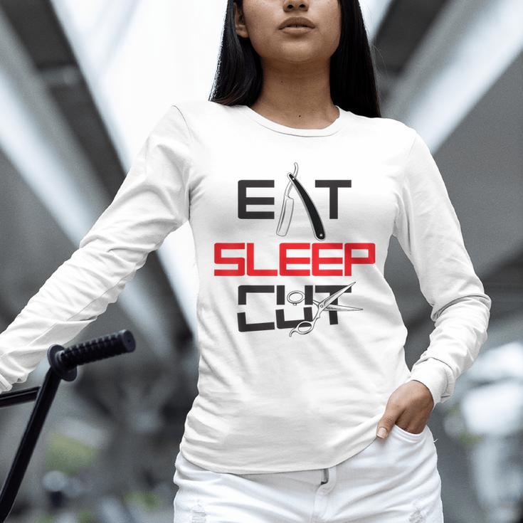 Haircutter Barber Eat Sleep Cut Barbering Graduation Unisex Long Sleeve T-Shirt