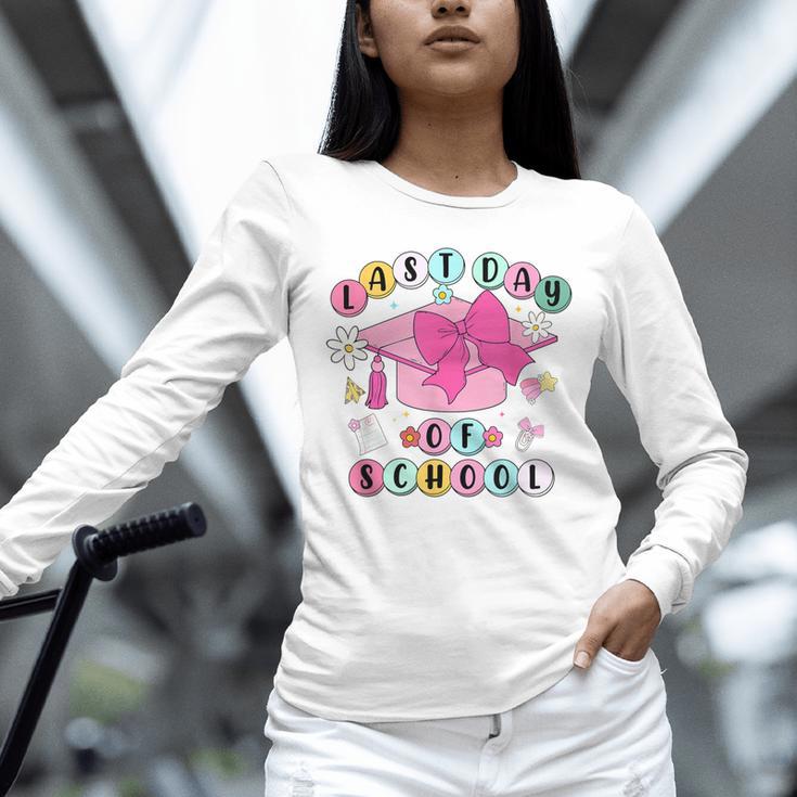Happy Last Day Of School Coquette Bow Graduation Girls Kids Unisex Long Sleeve T-Shirt