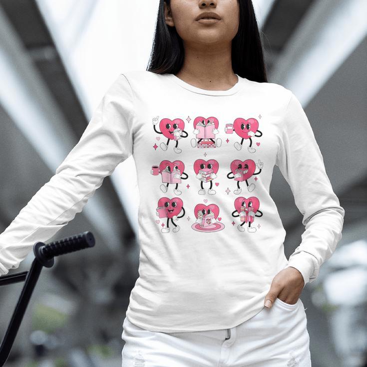 Heart Reading Books Valentine Teacher Boy Girl Book Lover Unisex Long Sleeve T-Shirt
