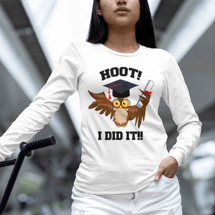 Hoot I Did It Grad Owl Holding Graduation Diploma Congrats Unisex Long Sleeve T-Shirt