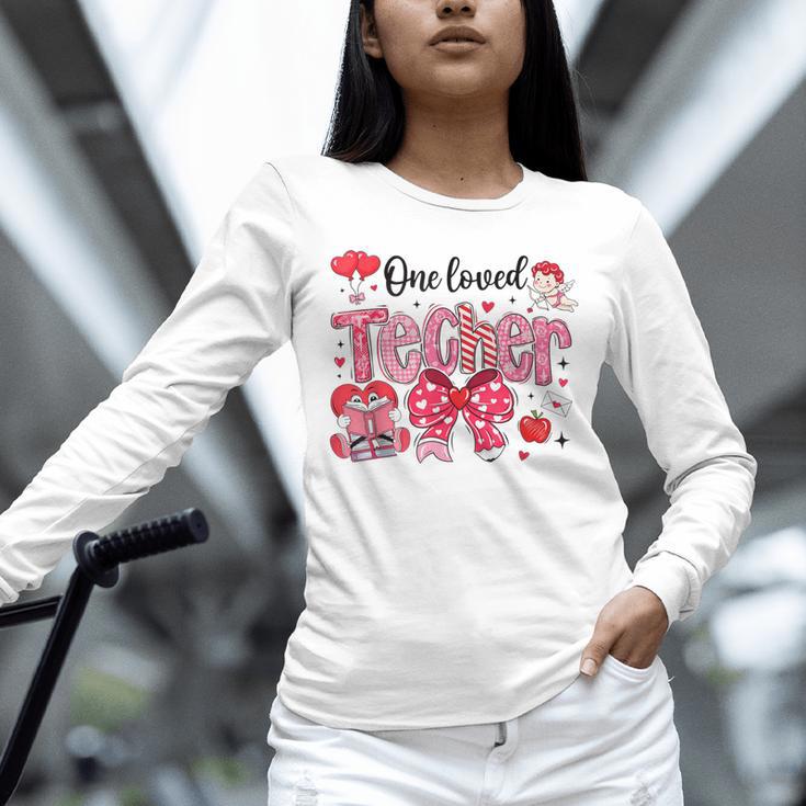 HUGvyn One Loved Teacher Valentine Book Heart Reading Bow Unisex Long Sleeve T-Shirt