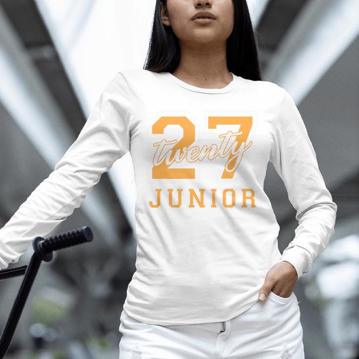 Junior Class 2027 Graduation Back To School Orange Letters Premium Tri-Blend Unisex Long Sleeve T-Shirt