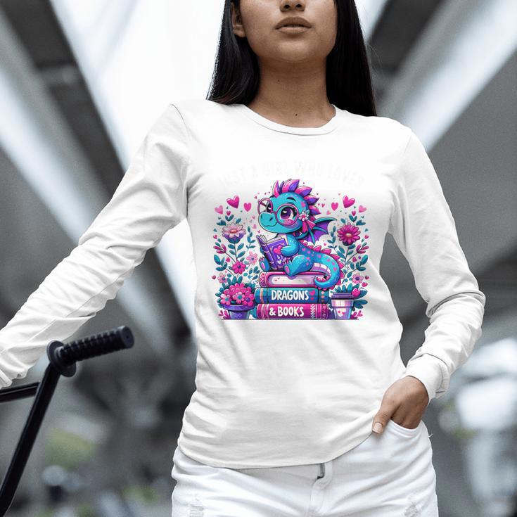 Just A Girl Who Loves Dragons And Books Cute Dragon Reading Premium Tri-Blend Unisex Long Sleeve T-Shirt