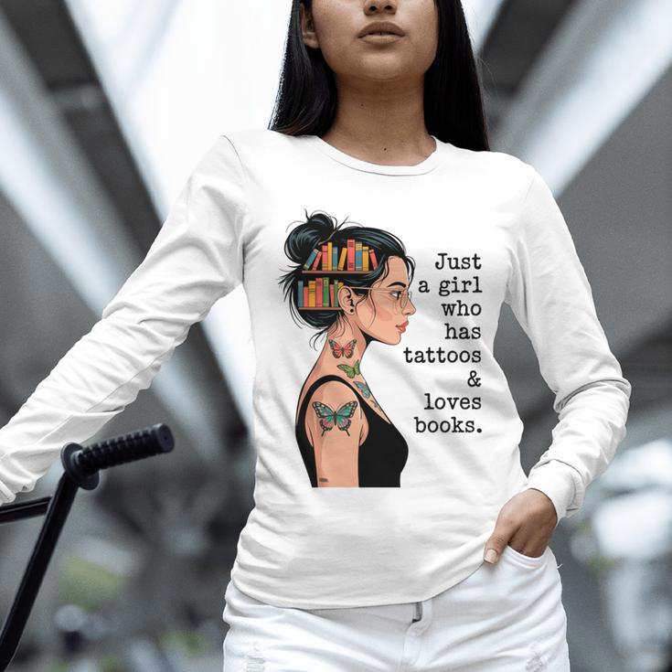 Just a Girl Who Has Tattoos And Love Books Tattooed Inked Unisex Long Sleeve T-Shirt