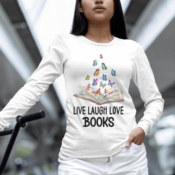 Live Laugh & Love Books Reading Butterfly Book Lover Bookish Premium Unisex Long Sleeve T-Shirt