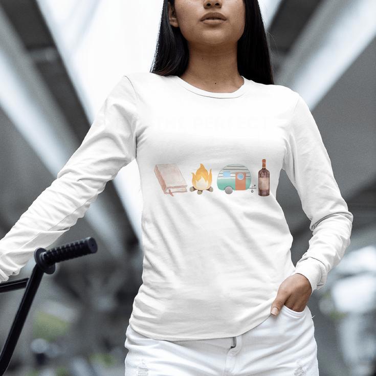 The Perfect Weekend Camping Essentials Wine Books Campfire Unisex Long Sleeve T-Shirt The Perfect Weekend Camping Essentials Wine Books Campfire Unisex Long Sleeve T-Shirt