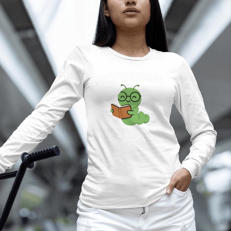 Professional Bookworm Reading Lover Cute Worm Glasses Book Unisex Long Sleeve T-Shirt