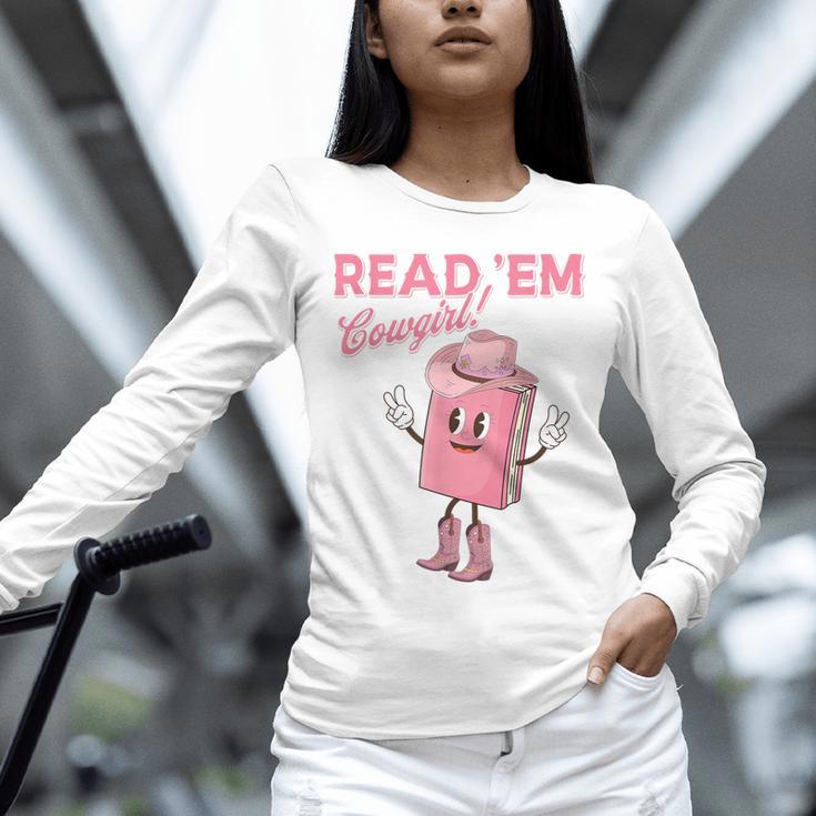 Read 'Em Western Cowgirl Retro Groovy Reading Books Unisex Long Sleeve T-Shirt