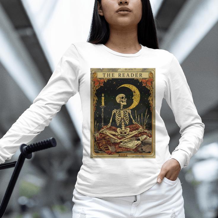 The Reader Tarot Card Book Lover Skeleton Art Goth Style Unisex Long Sleeve T-Shirt
