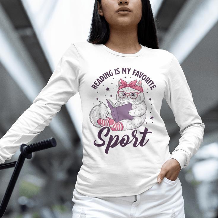 Reading Is My Favorite Sport Saying Cat And Book Lover Unisex Long Sleeve T-Shirt