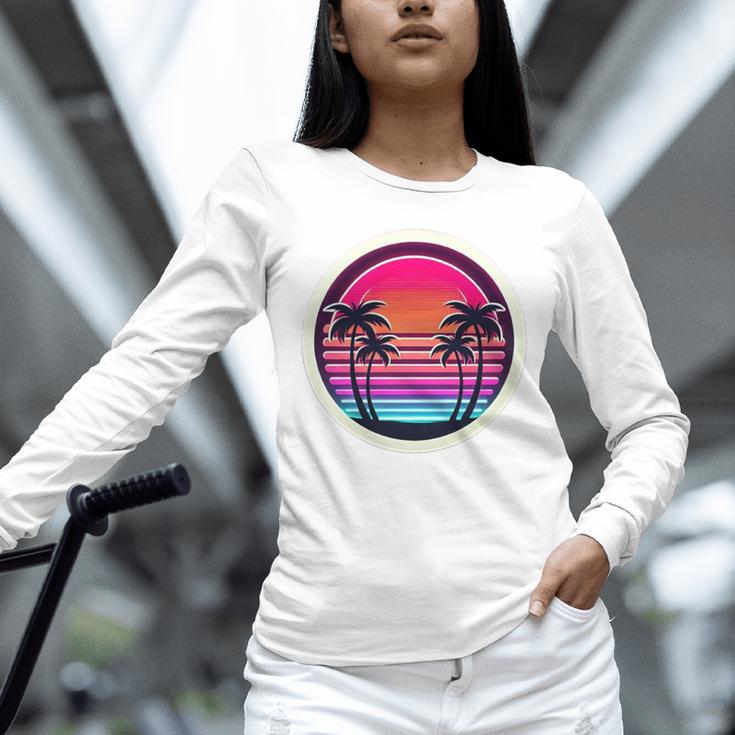 Retro 80s Synthwave Sunset & Palm Trees Retro Nostalgia 80s Unisex Long Sleeve T-Shirt