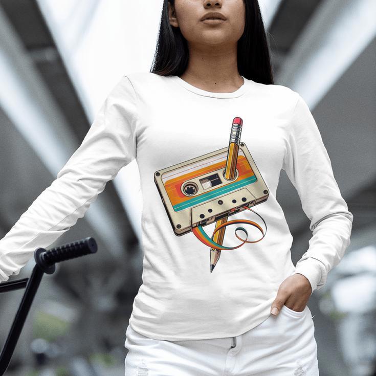Retro Cassette Tape & Pencil Rewind Nostalgia Party 80s 90s Unisex Long Sleeve T-Shirt